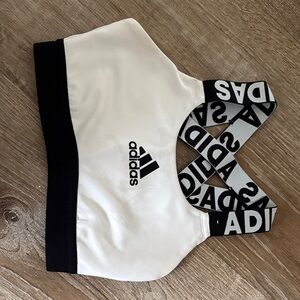 Adidas White and Black Logo Sports Bra